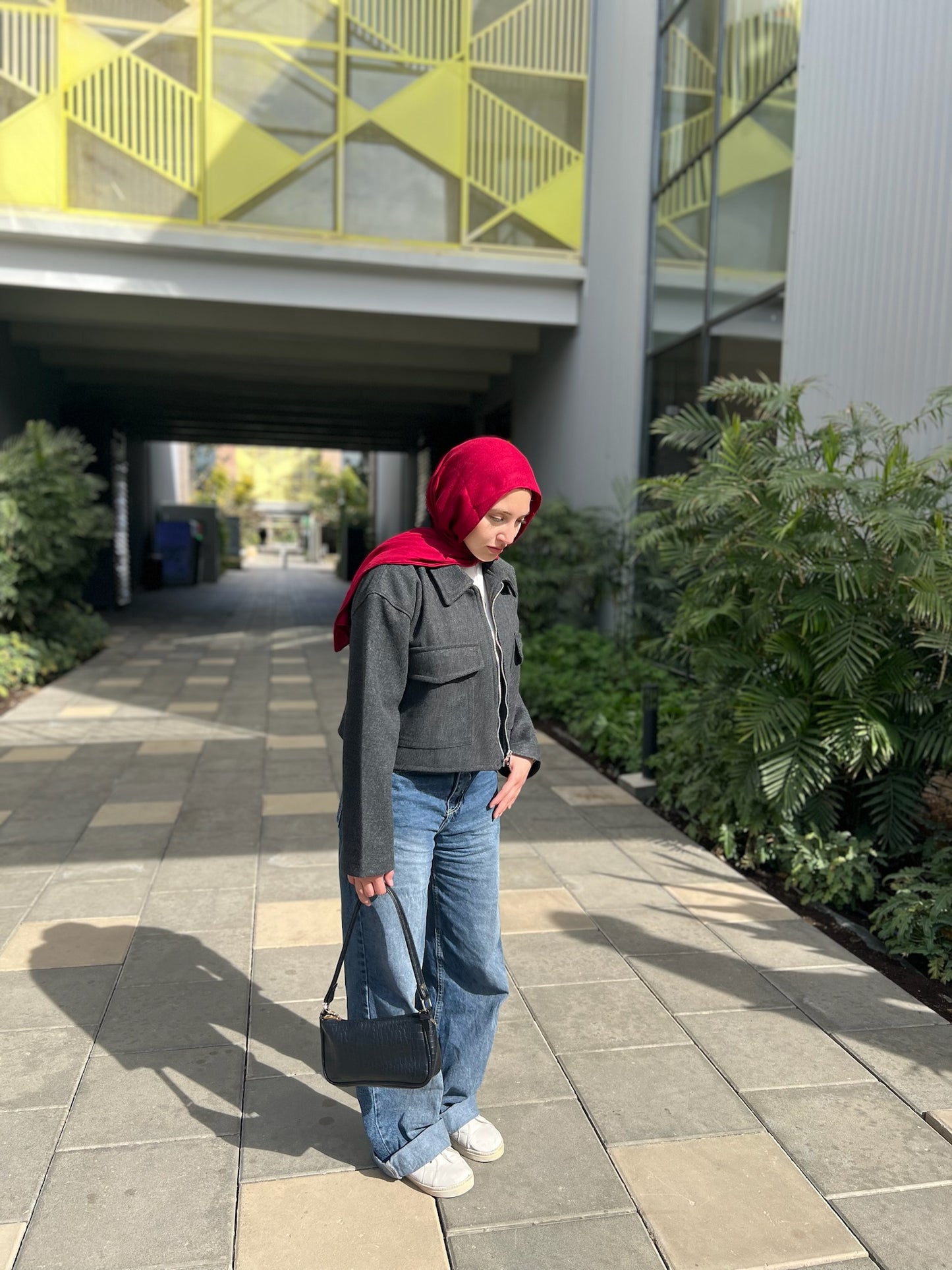 Cropped Grey Wool Jacket + Beige Crewneck Bundle