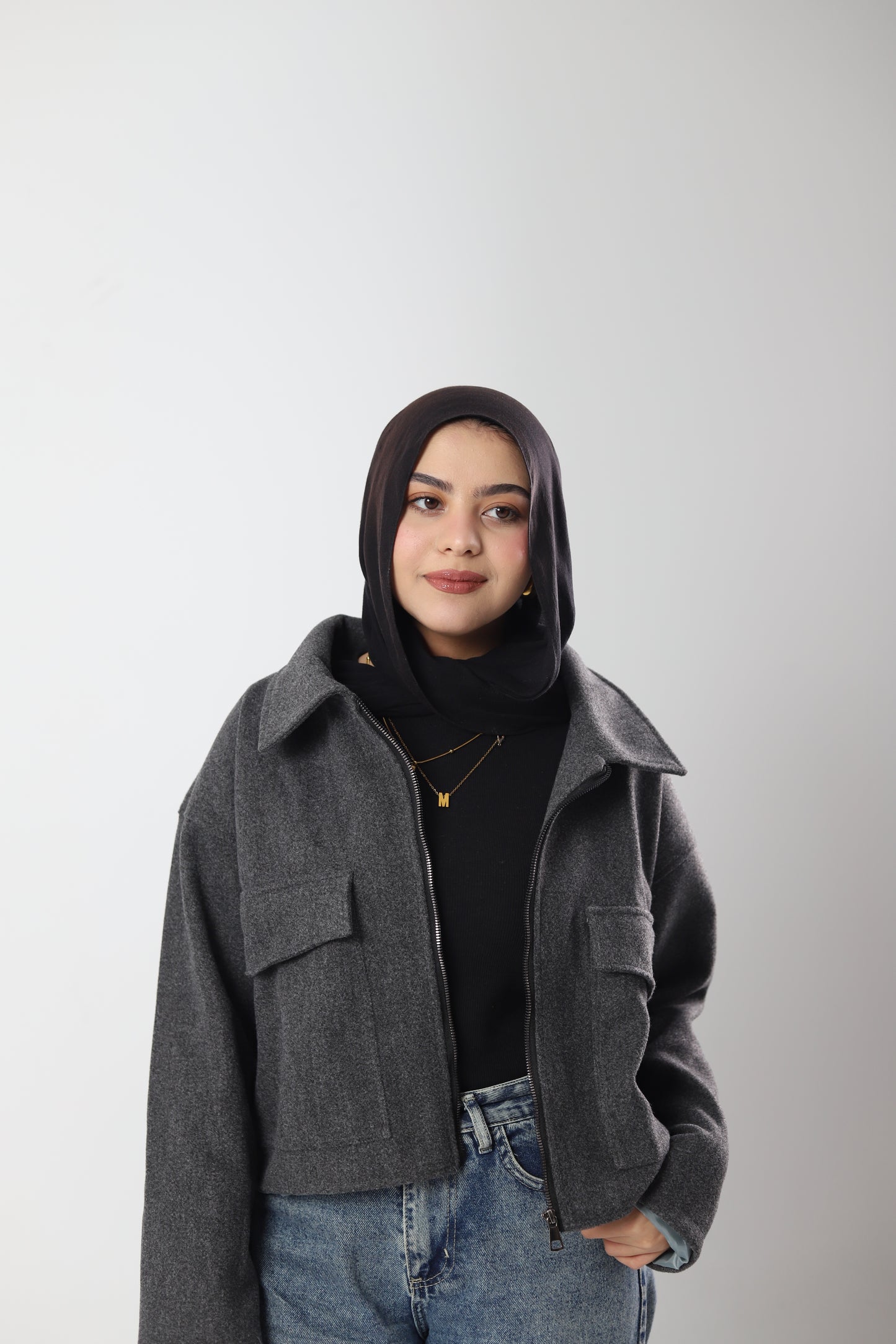 Double Grey Wool Cropped Jacket