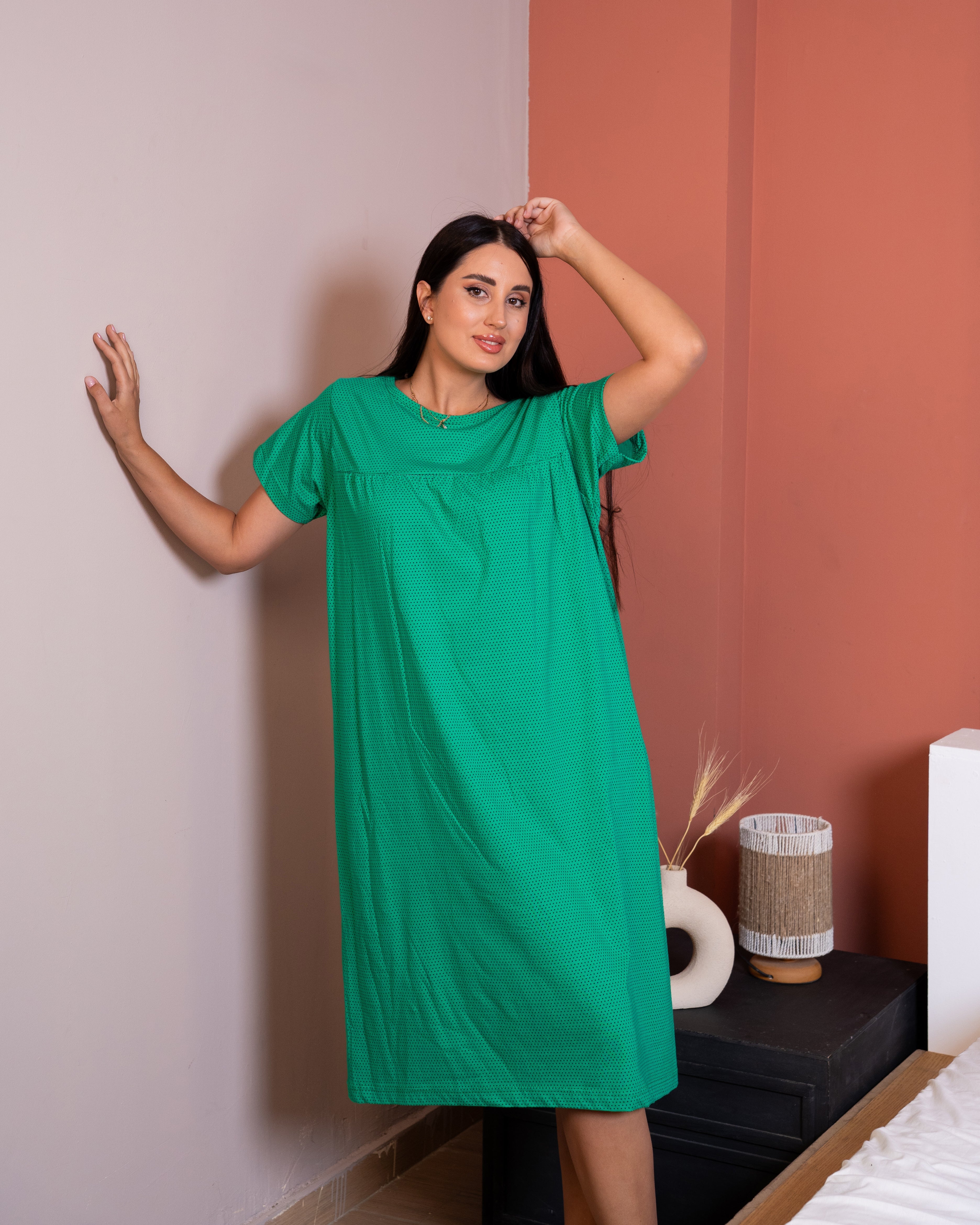 رُبى نايت شيرت صيفي نص كم أخضر